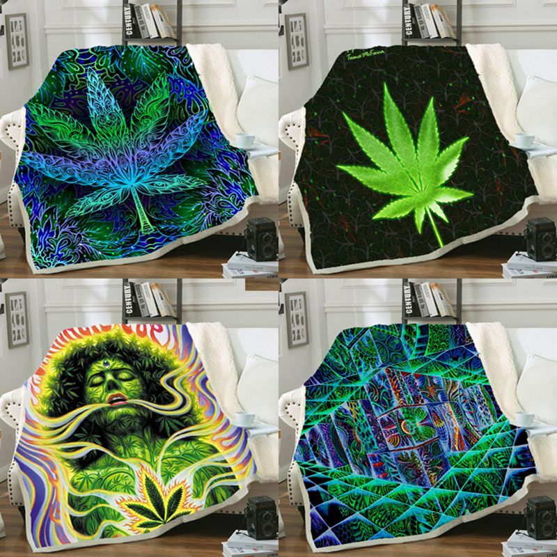 Illusion Weeds Leaf Art Fleece Blanket with vibrant 3D print designs, warm and unisex for travel.