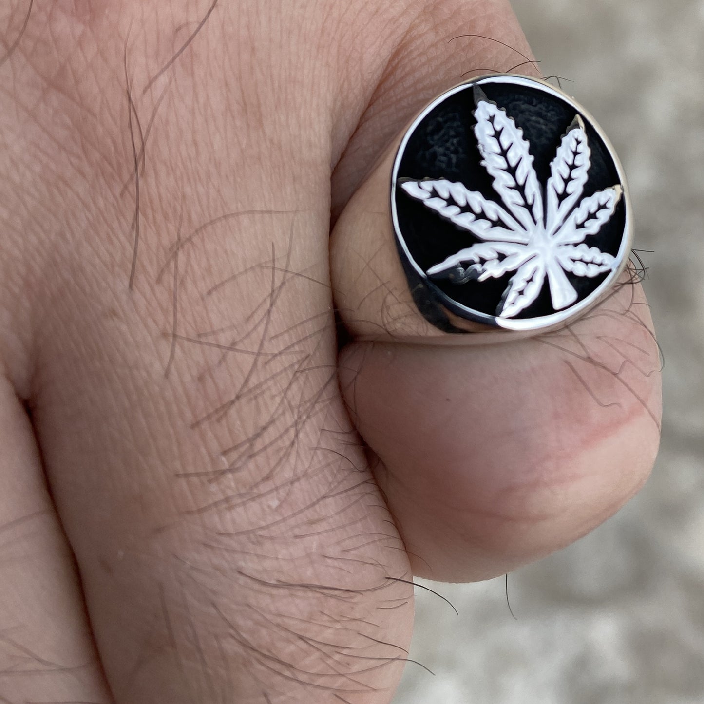 Mens Real Solid 925 Sterling Silver Black Oxidized Weed Pot Leaf Ring size 7 to 13