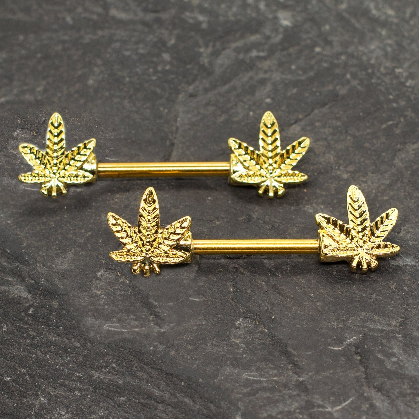 Pierce2GO 14G Gold Marijuana Leaf Nipple Rings Piercing Women