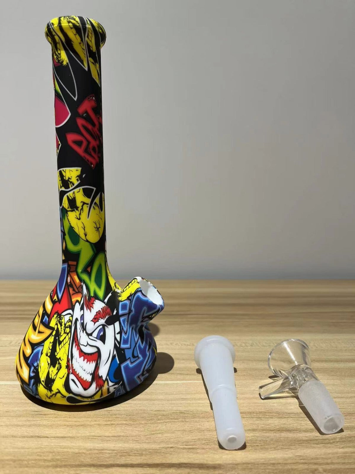 8" Hook ahSilicone Water Pipe Bon gTabacco Precolator Bubbler Beaker Clown joker