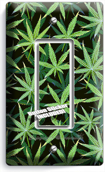 CANNABIS MARIJUANA LEAF PATTERN LIGHT SWITCH OUTLETS WALL PLATES MAN CAVE DECOR
