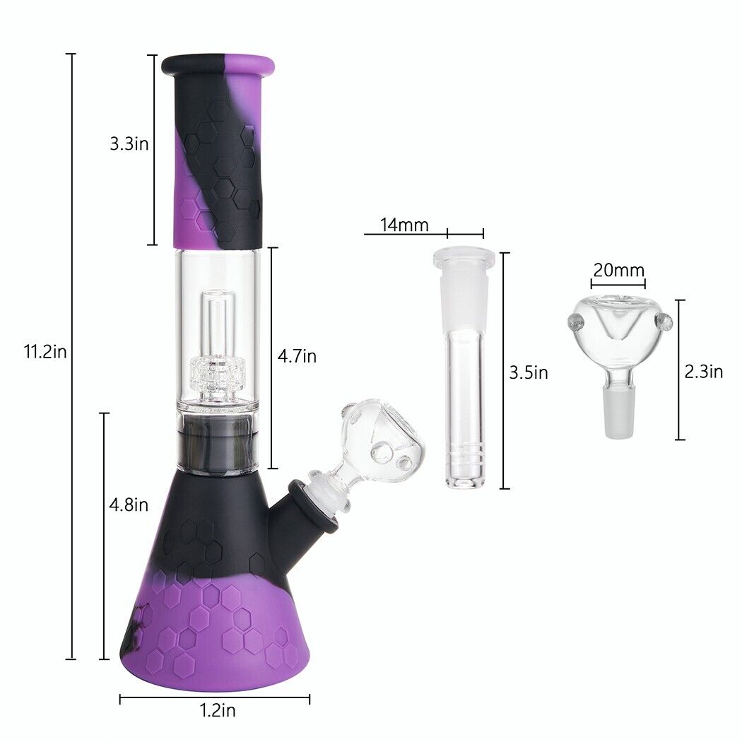 12" Heavy Duty Glass Bong Silicone Smoking Tobacco Water Pipe Beaker 14MM Bowl