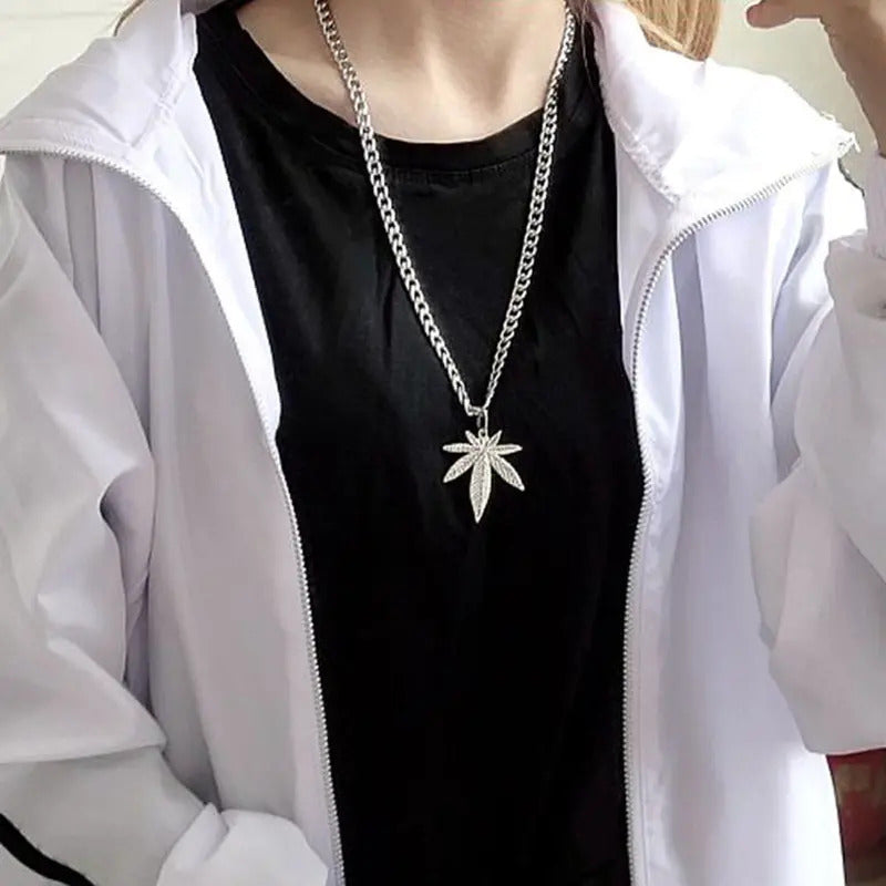 Cannabis Leaf Jewelry Silvery Hemp Marijuana Pot Pendant Necklace