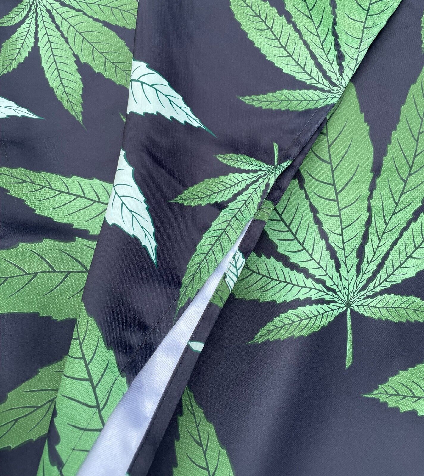 Blackout Grommet Window Curtain Set Black Green Marijuana Leaf