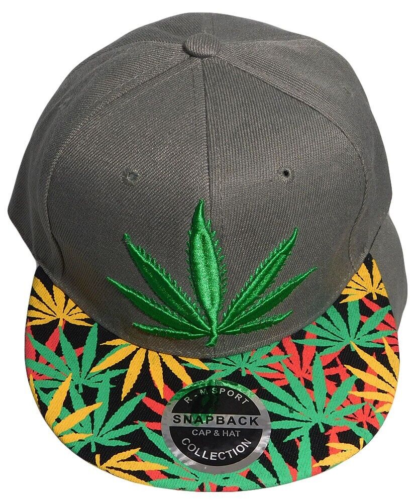 Cannabis Marijuana Weed Pot Leaf Grey Polyester Adjustable Embroidered Cap Hat