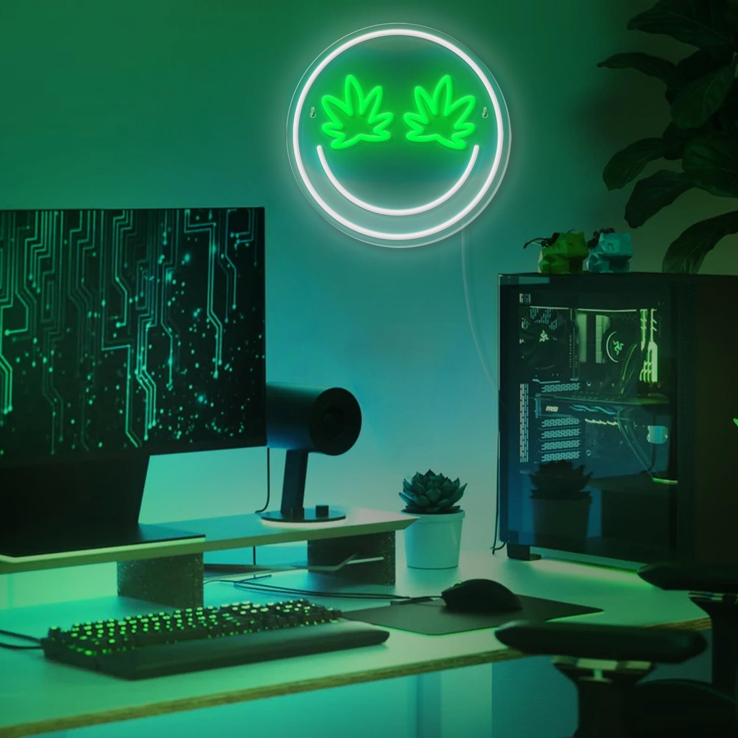 Green Leaf Eyes Neon Signs Smile Face Led Neon Lights Signs For Wall Decorusb Po