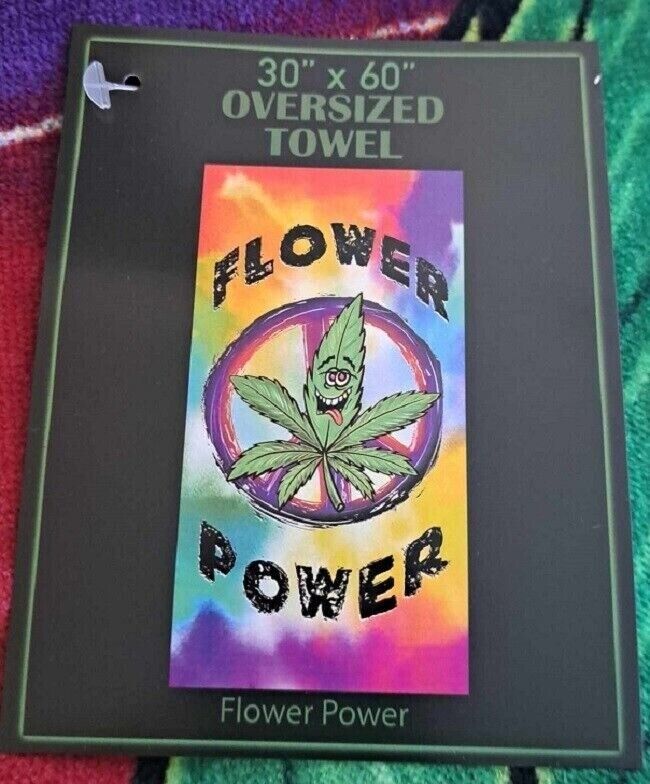 New Flower Power Pot Leaf Bath Beach Pool Gift Towel Marijuana 30x60 Peace Sign