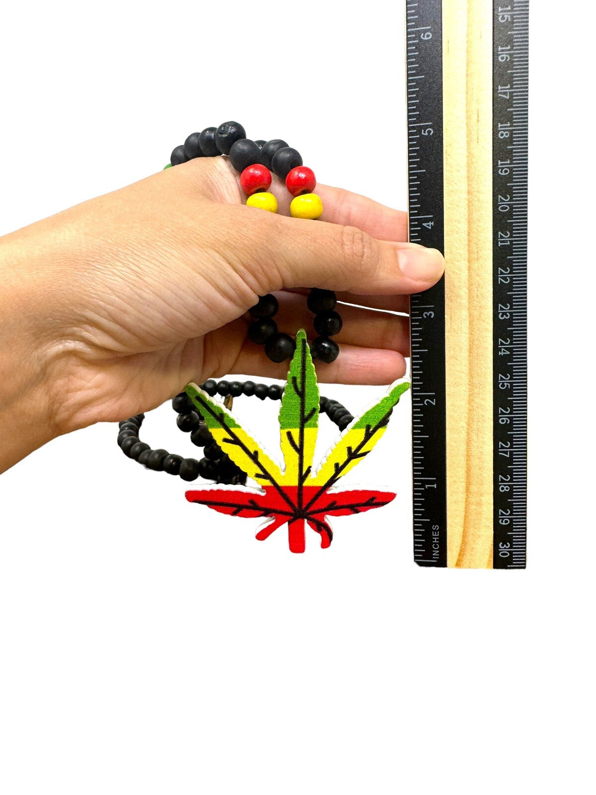 Marijuana leaf rasta pendant wood beaded necklace Cannabis Weed Pot Necklace