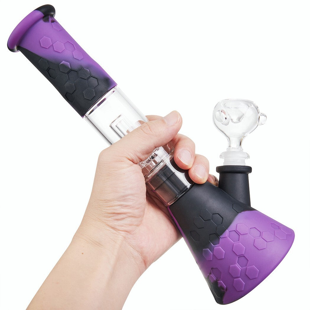 12" Heavy Duty Glass Bong Silicone Smoking Tobacco Water Pipe Beaker 14MM Bowl