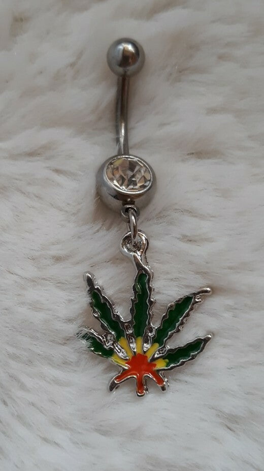 Marijuana Cannabis pot leaf Dangle Belly button navel ring piercing Very Stylish