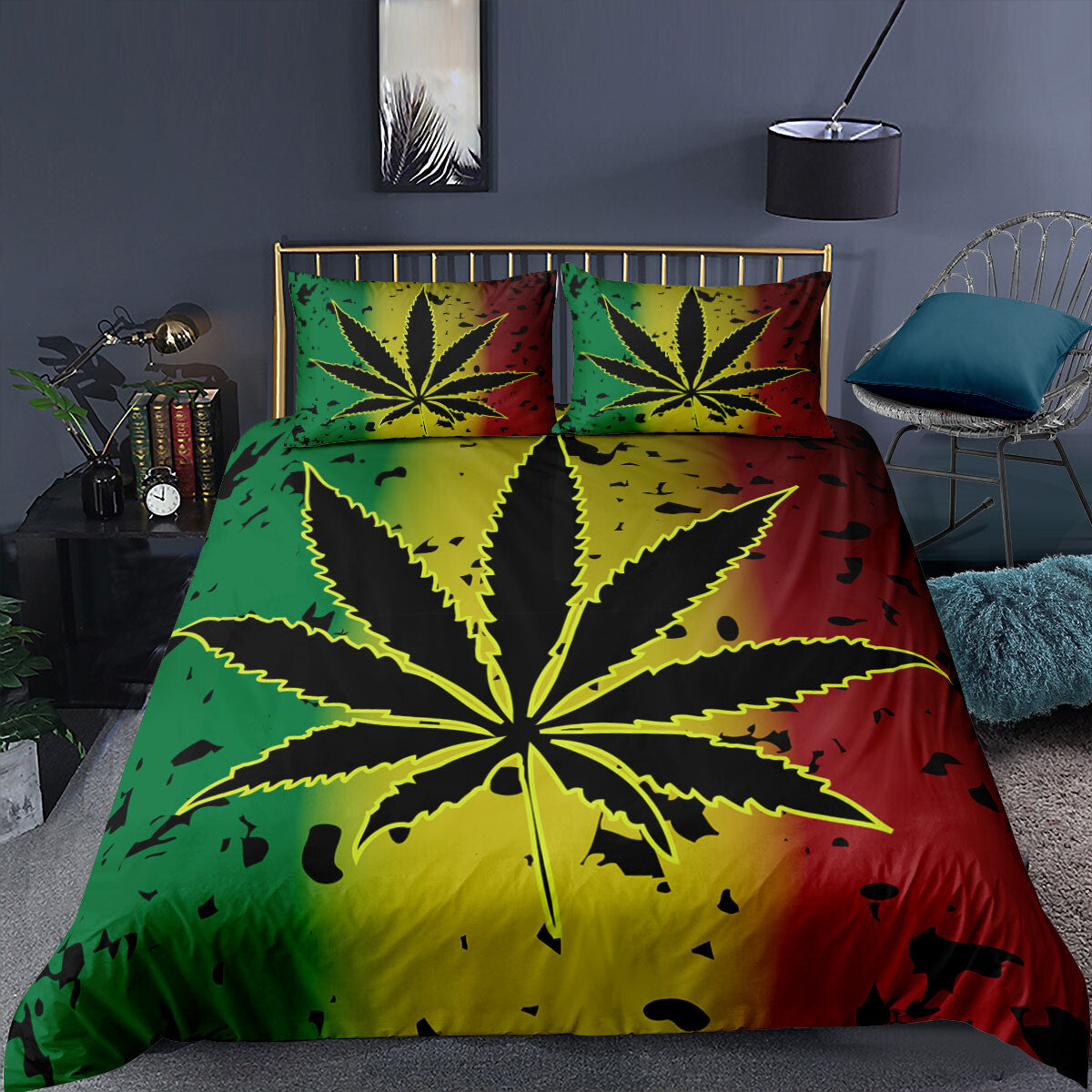 Colorful Pot Leaf Bedding Set Duvet Cover Comforter Full Queen King Bed Cover