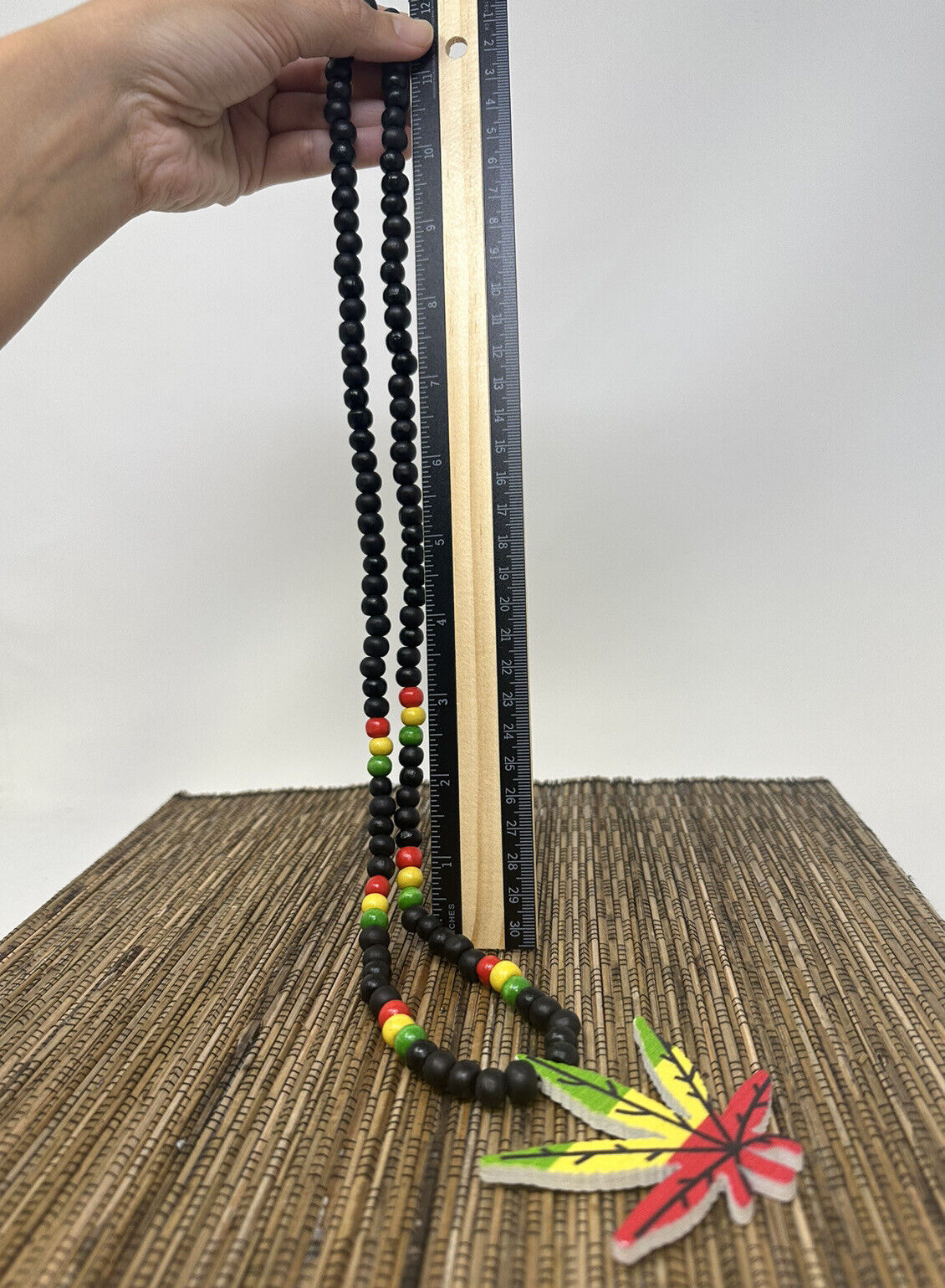 Marijuana leaf rasta pendant wood beaded necklace Cannabis Weed Pot Necklace