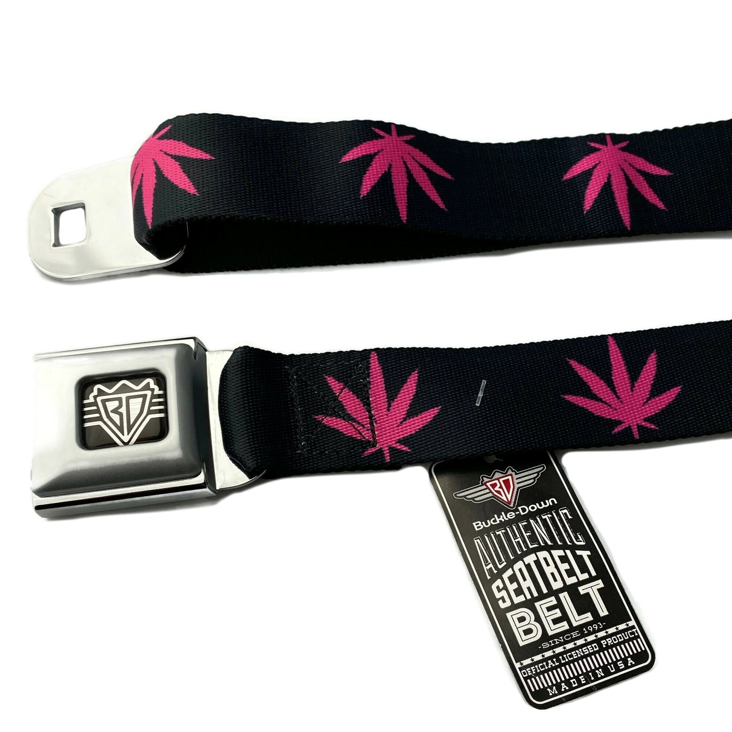 Pink Marijuana Leaf Weed Cannabis Pot 420 Seatbelt Style Seat Belt Buckle-Down
