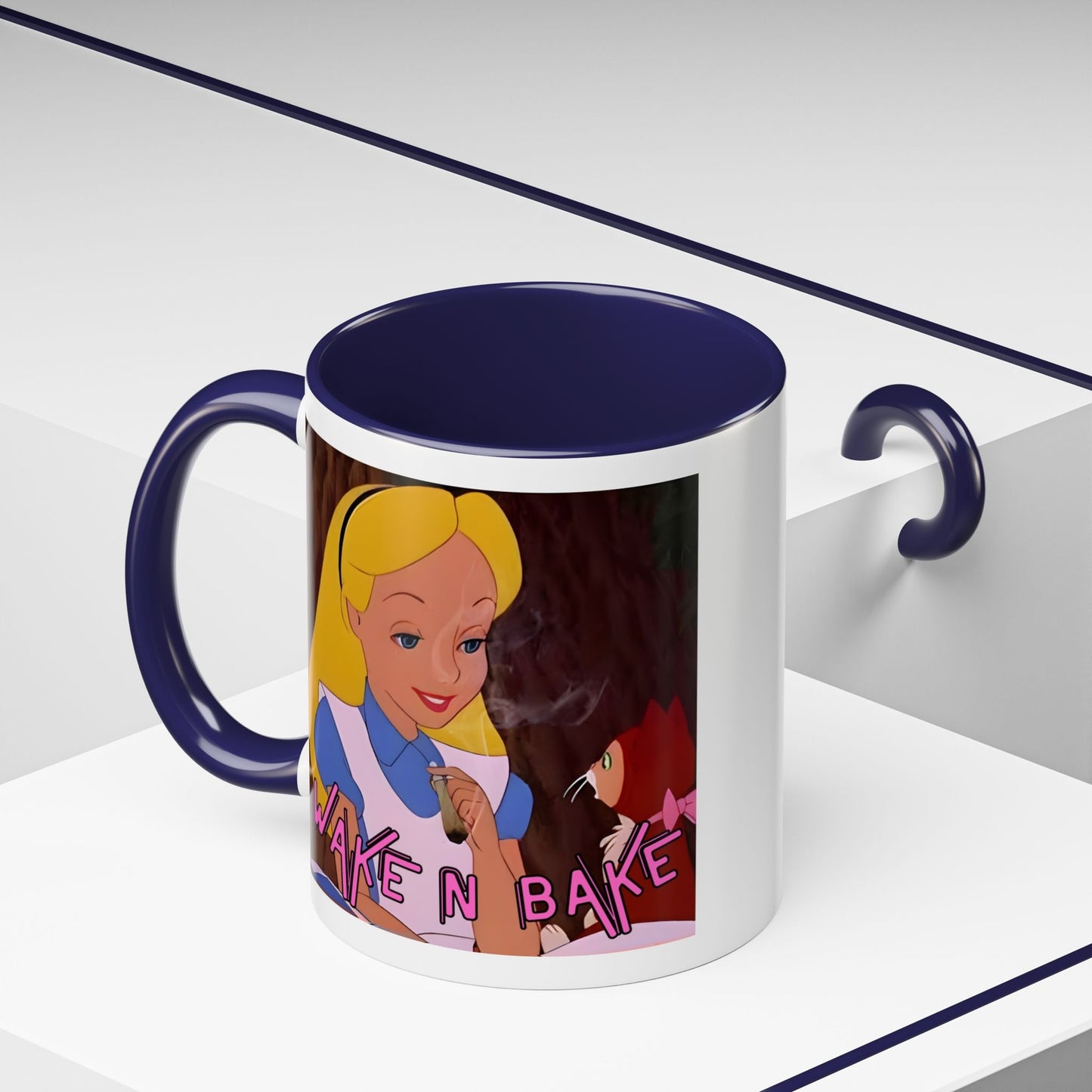 WAKE N BAKE Retro Coffee Mug (11, 15oz) Cartoon Alice Smoking Joint Vintage 420