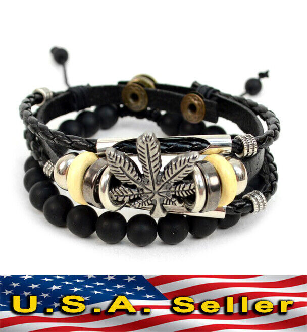 Marijuana Weed Leaf Keychain & Bracelet Set