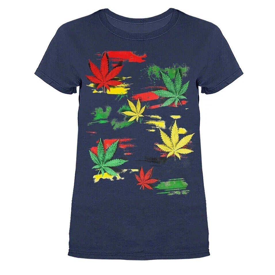 Rasta Multi Color Pot Leaves Funny Joke Humorous Women's T-shirt 9 colors size S to 3XL