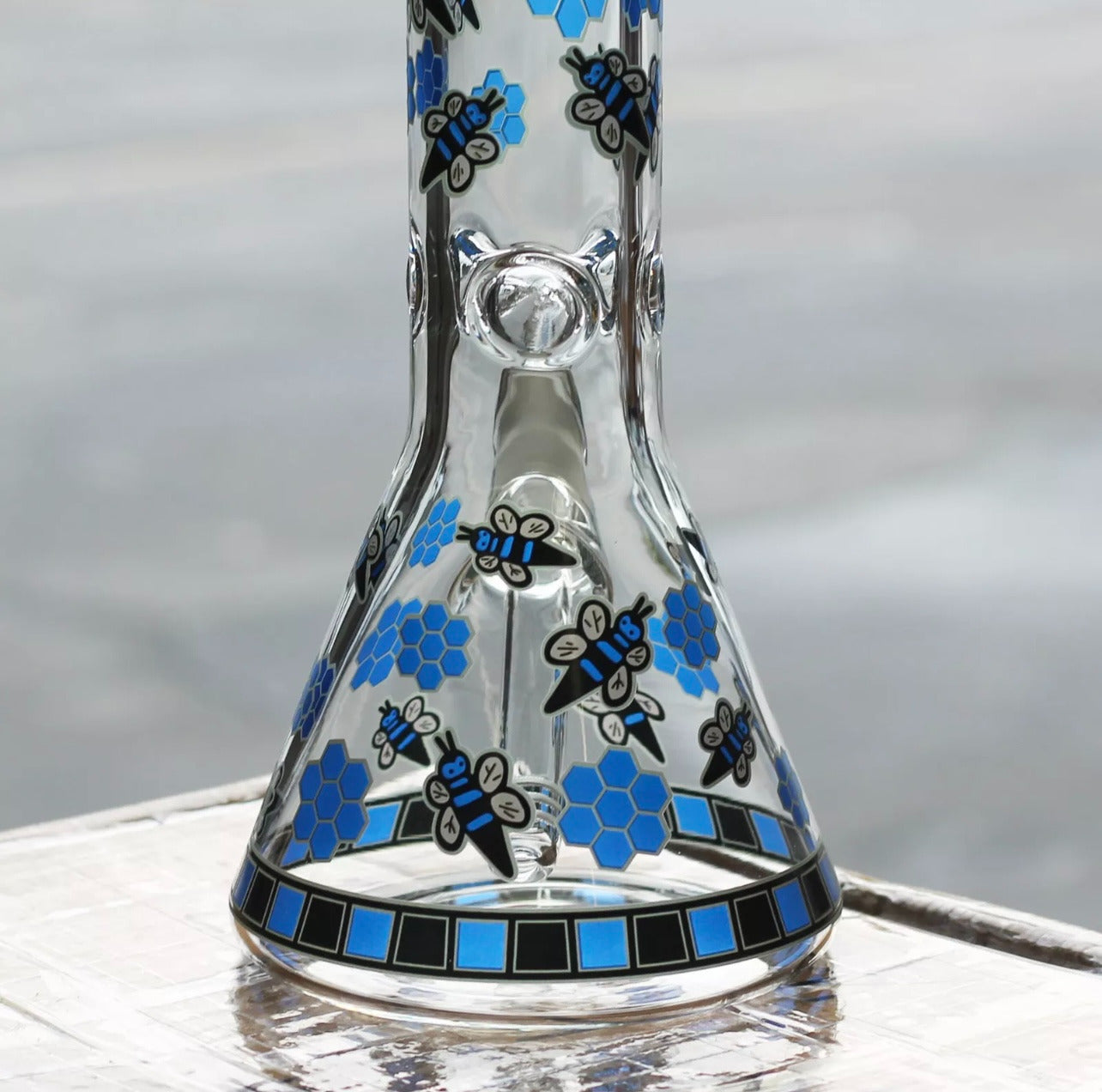 Premium Blue Bee Glass Bong 8" Bent Handwork Decorative Hookah Water Bong Glowy