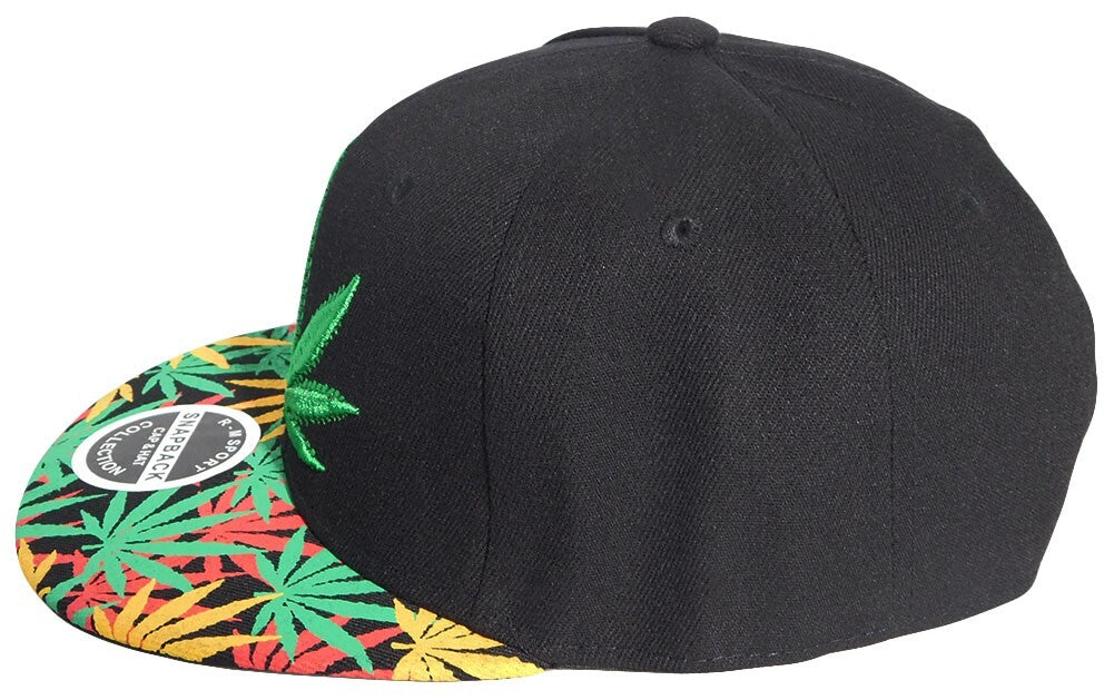 Cannabis Marijuana Weed Pot Leaf Black Polyester Adjustable Embroidered Cap Hat