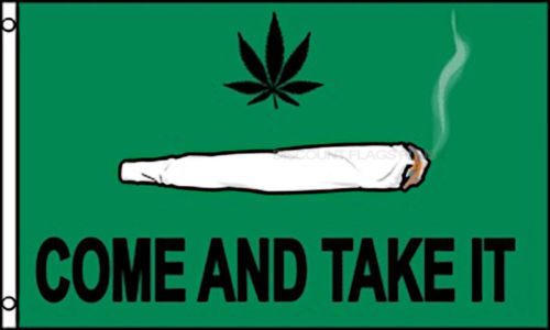 3x5 Green Weed flag with marijuana leaf and "Come and Take It" text.