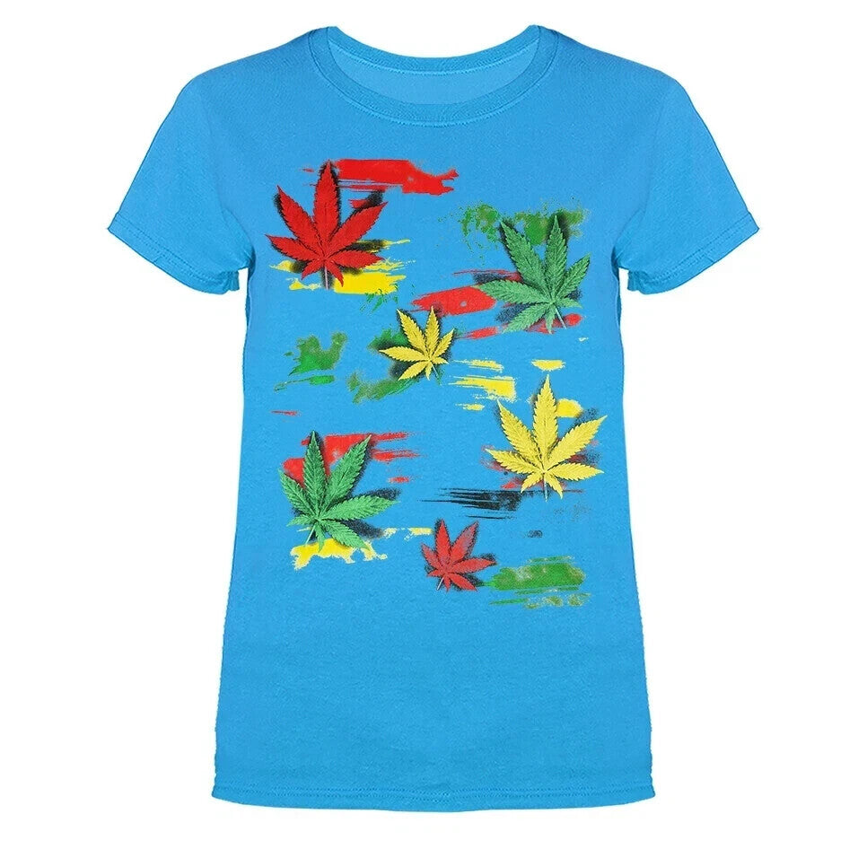 Rasta Multi Color Pot Leaves Funny Joke Humorous Women's T-shirt 9 colors size S to 3XL