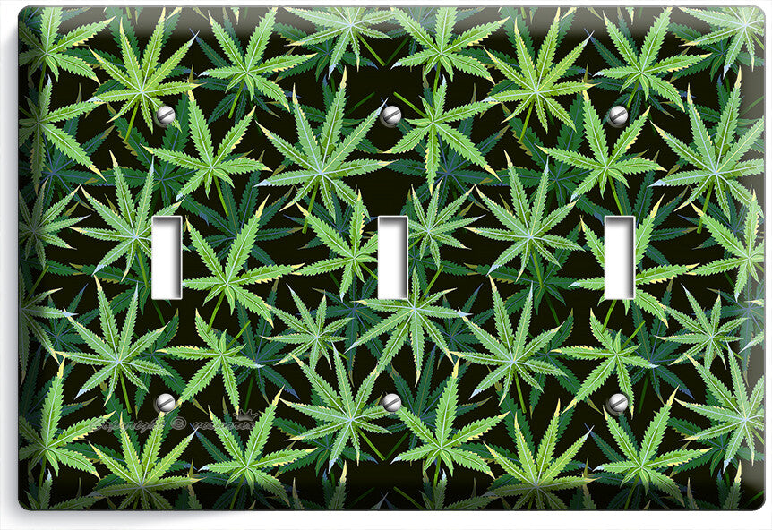 CANNABIS MARIJUANA LEAF PATTERN LIGHT SWITCH OUTLETS WALL PLATES MAN CAVE DECOR