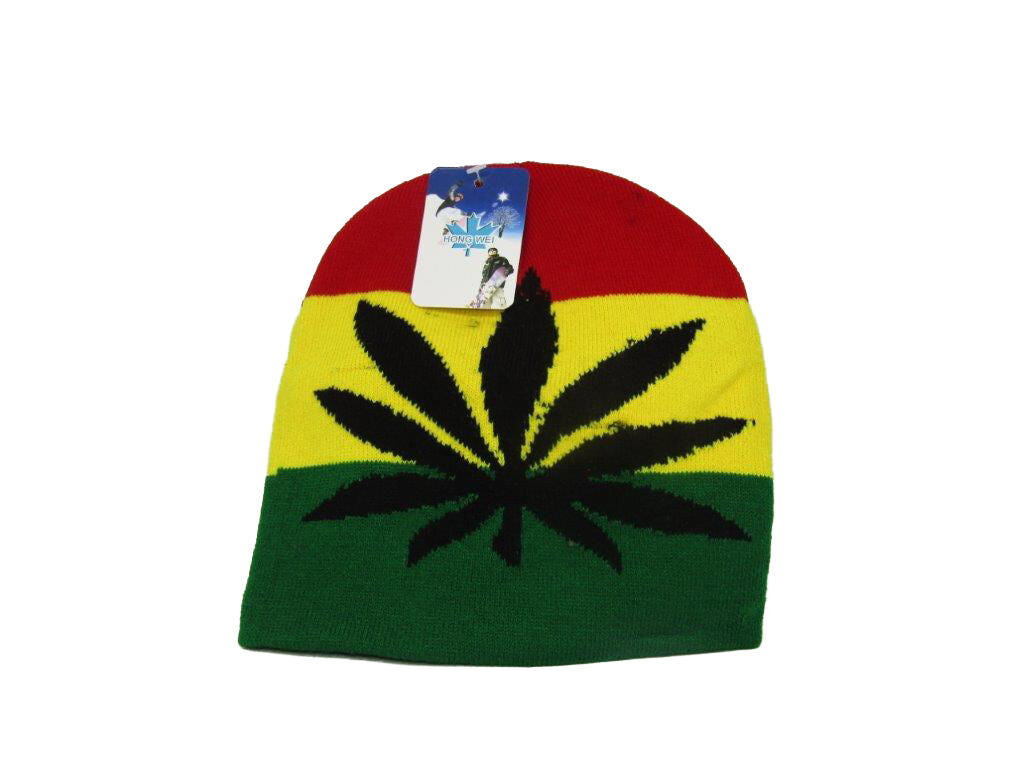 8" Rasta Rastafarian Weed Marijuana Pot Leaf Snow Cap Beanie Skull Cap Hat
