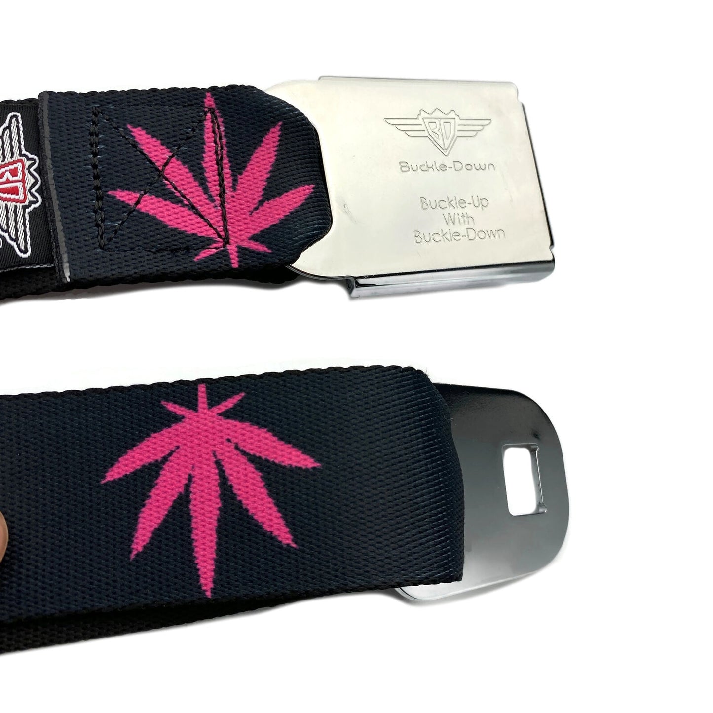 Pink Marijuana Leaf Weed Cannabis Pot 420 Seatbelt Style Seat Belt Buckle-Down
