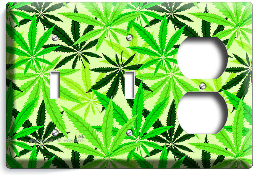 🍀GREEN CANNABIS MARIJUANA LEAFS LIGHT SWITCH OUTLETS WALL PLATES MAN CAVE DECOR