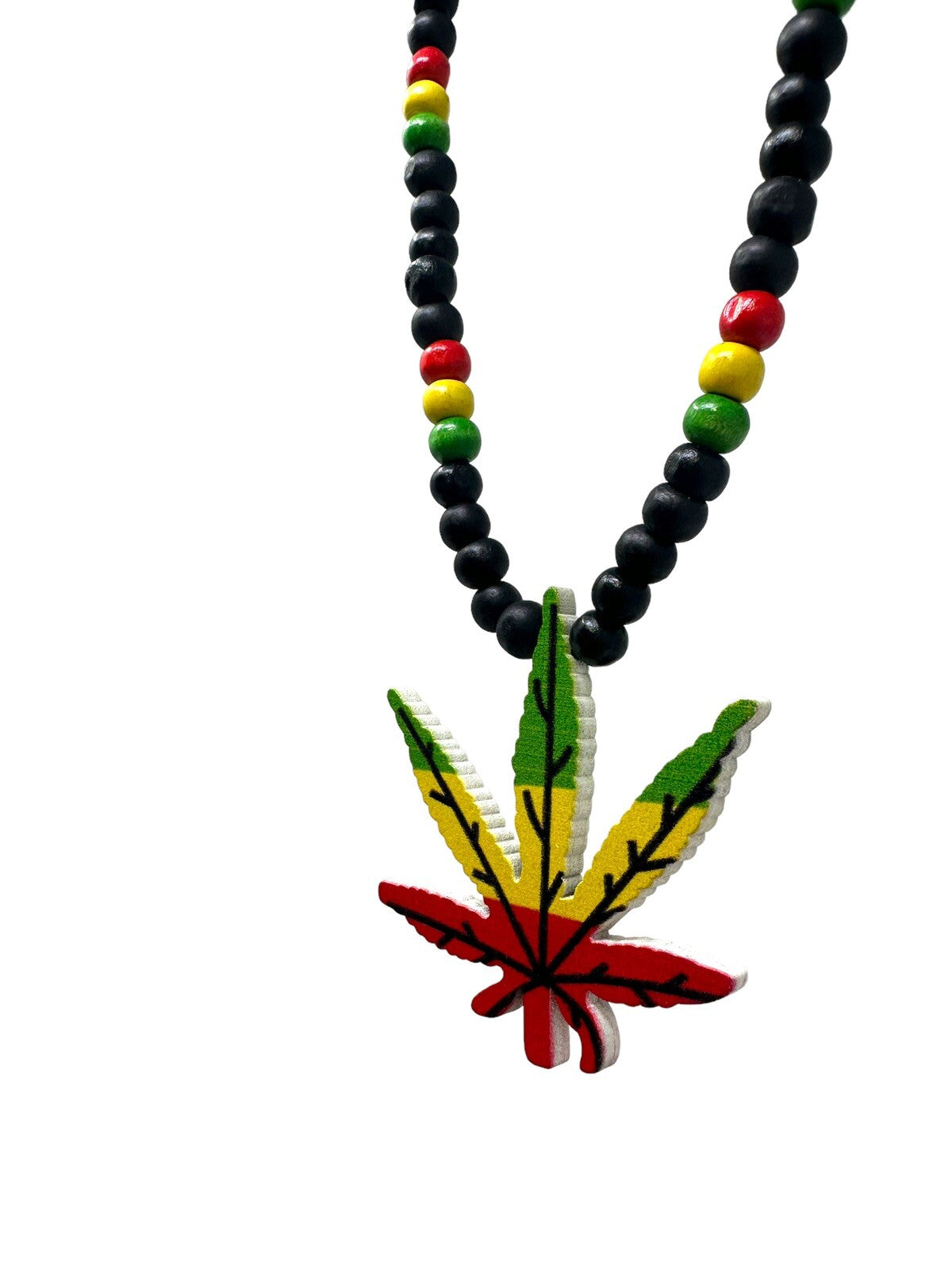 Marijuana leaf rasta pendant wood beaded necklace Cannabis Weed Pot Necklace