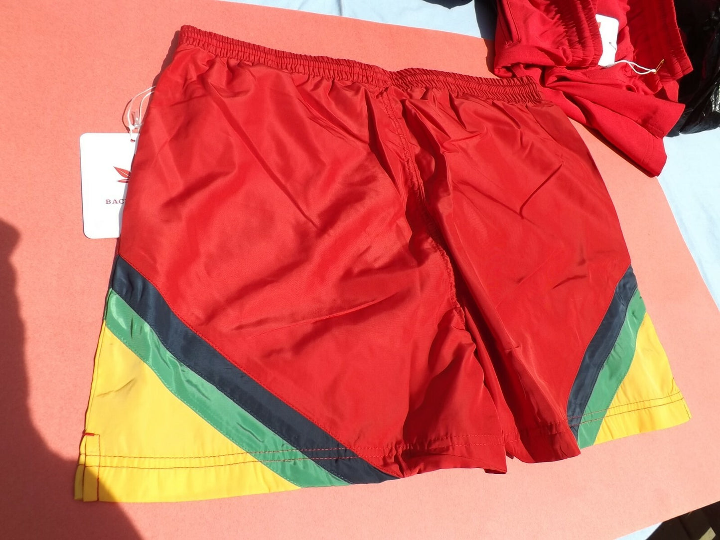 1 Pr NWT BOAST Men's Tennis/Swim Trunks Medium Red/Navy/Gr/Yellow With Pot Leaf