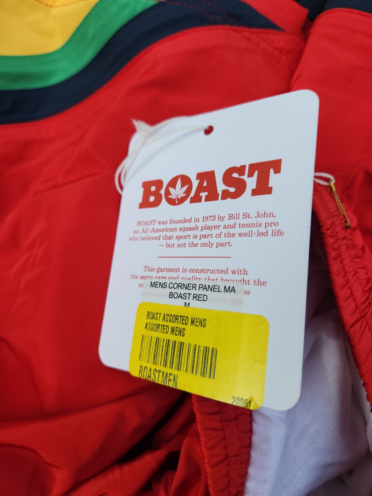 1 Pr NWT BOAST Men's Tennis/Swim Trunks Medium Red/Navy/Gr/Yellow With Pot Leaf