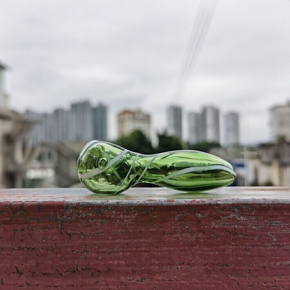 3.1" Green Spoon Shape Hand Pipe Glass Bong Smoking Pipes Portable Shisha New
