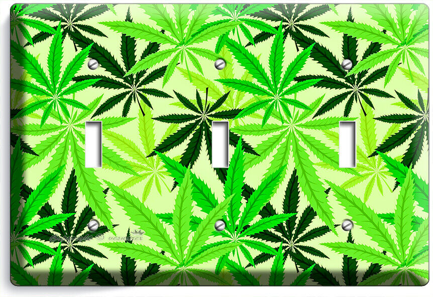 🍀GREEN CANNABIS MARIJUANA LEAFS LIGHT SWITCH OUTLETS WALL PLATES MAN CAVE DECOR