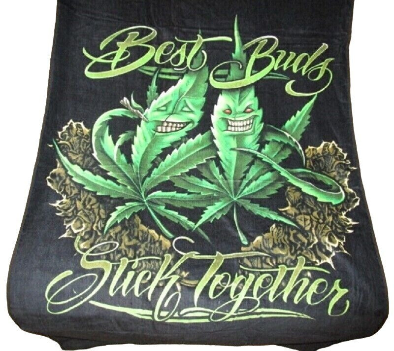 Best Buds Green Cotton Bath Beach Towel with Pot Leaf Design