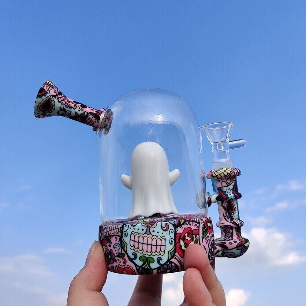 5" Silicone Water Pipe Hookah Glass Bong Ghost Bottle Smoking Pipes W/ 14mm Bowl