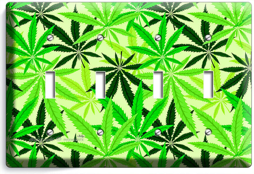 🍀GREEN CANNABIS MARIJUANA LEAFS LIGHT SWITCH OUTLETS WALL PLATES MAN CAVE DECOR