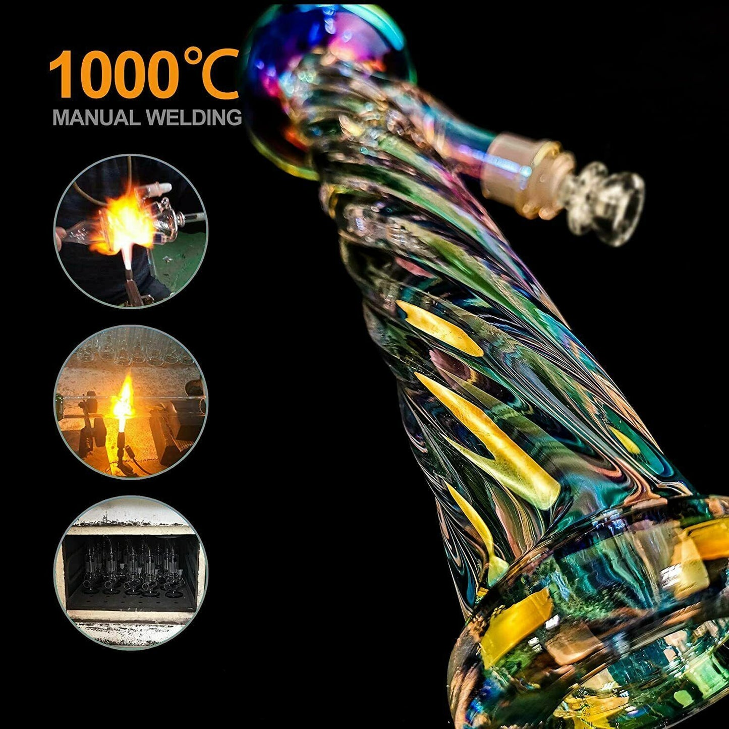 13" Glass Bong Water Pipes Thick Percolator Bongs Smoking Hookah Bowl w/ ICE