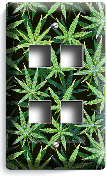 CANNABIS MARIJUANA LEAF PATTERN LIGHT SWITCH OUTLETS WALL PLATES MAN CAVE DECOR