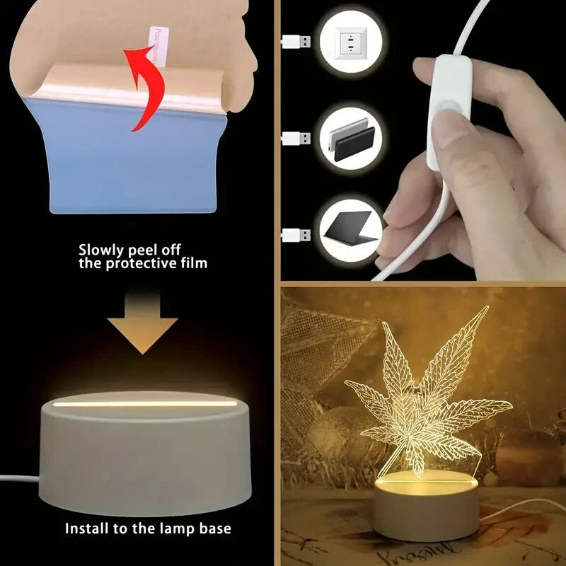 3D Cannabis leaves Night Lighting Touch Botton Decor LED Lamp USB Powered