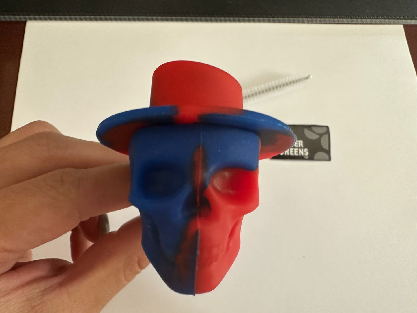 4.5″ Silicone Hand Pipe Skull Design Red and Blue Travel Size