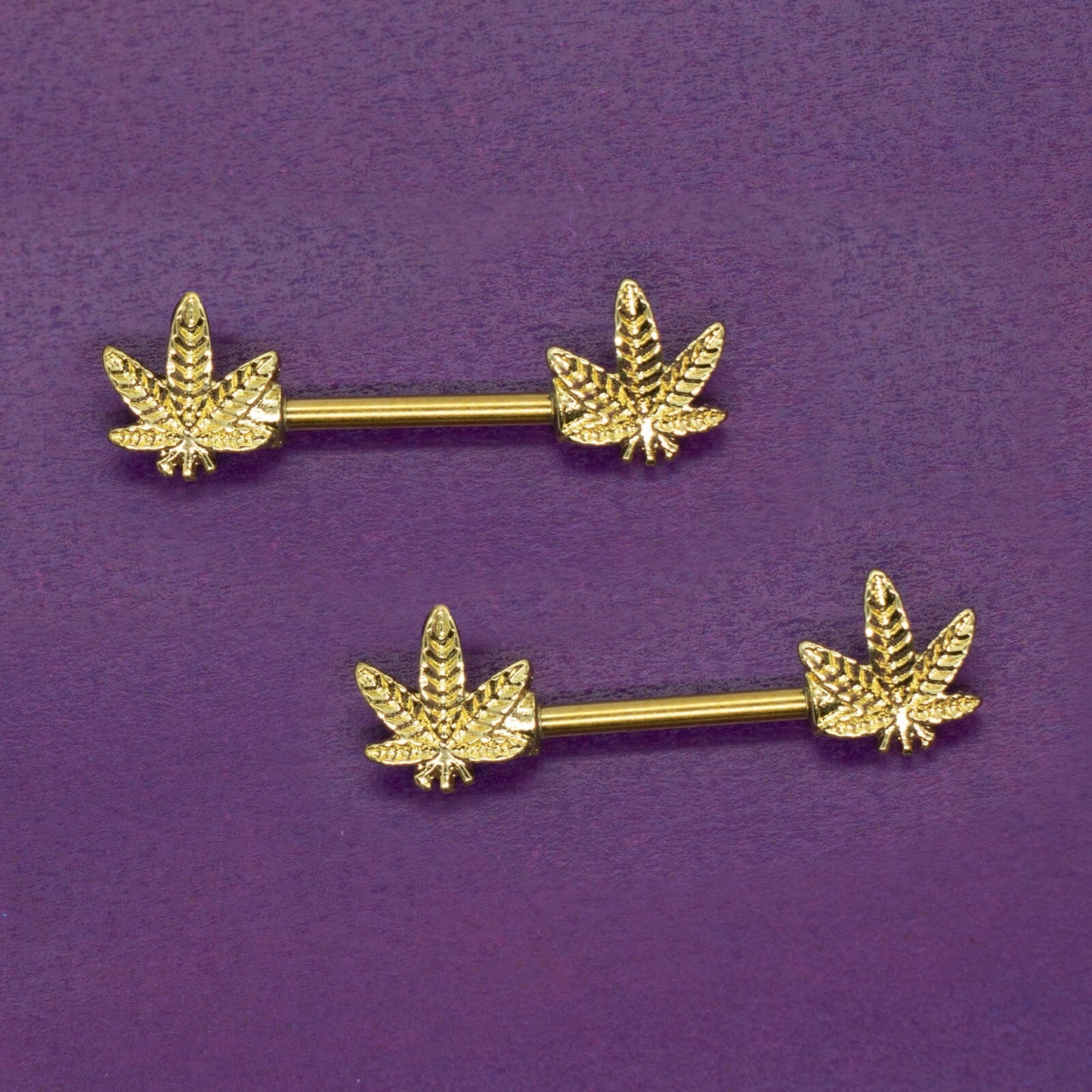 Pierce2GO 14G Gold Marijuana Leaf Nipple Rings Piercing Women