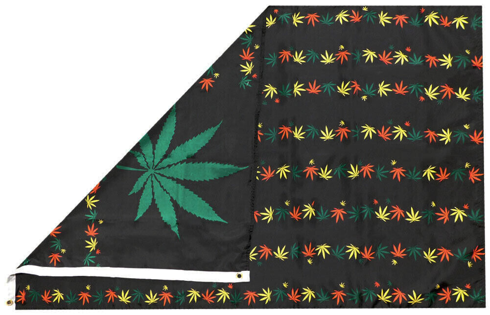 American Black Rasta Marijuana Pot Leaf Woven Poly Nylon 3'x5' Flag