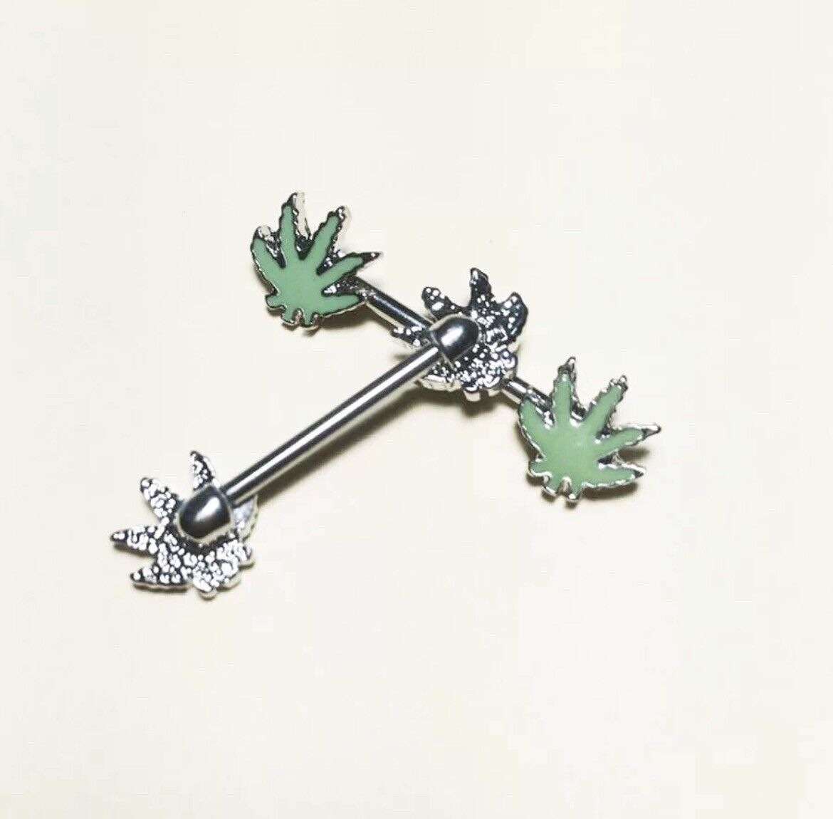 Pair (2pcs) Marijuana Weed Nipple Ring Body Jewelry Piercing Barbell 1-1