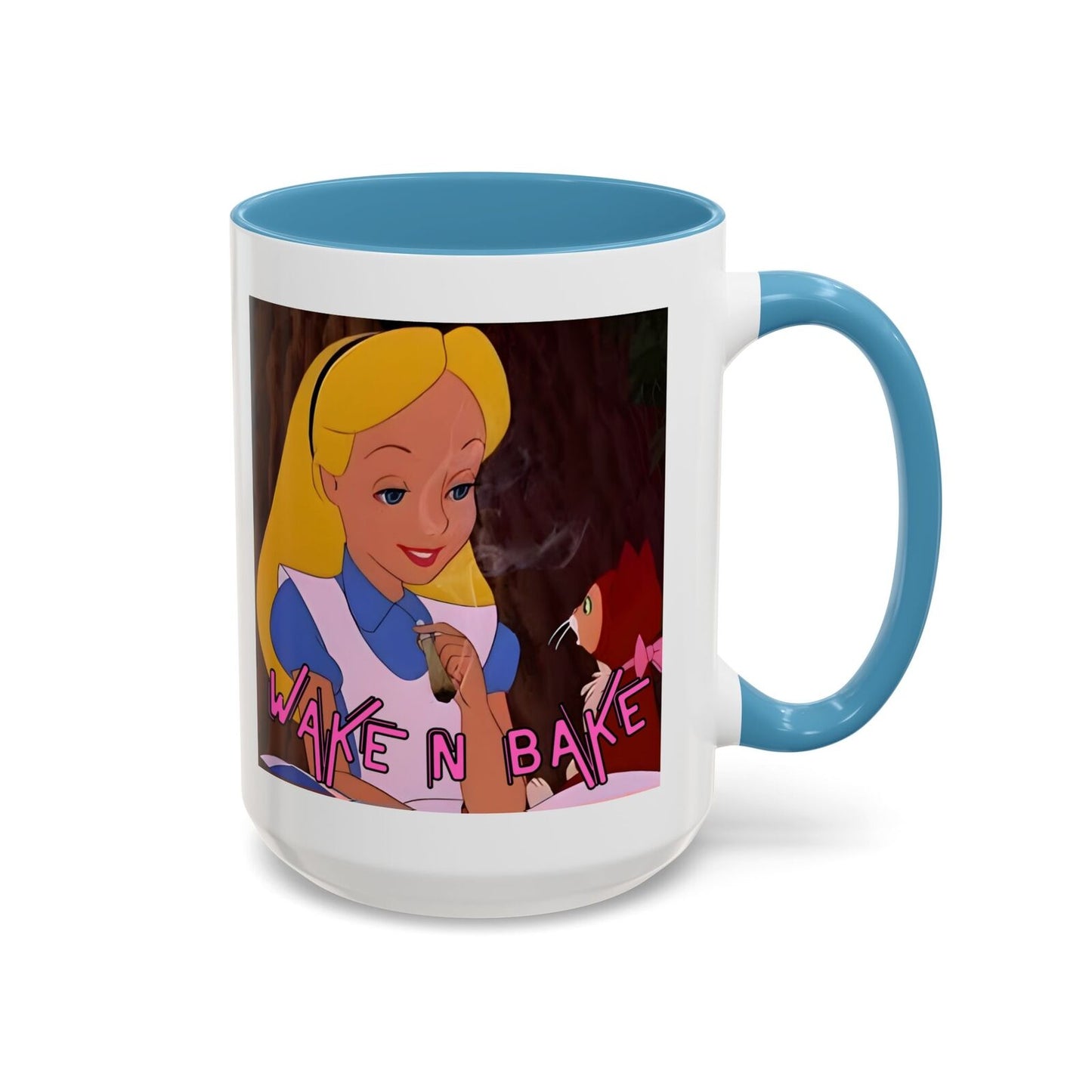 WAKE N BAKE Retro Coffee Mug (11, 15oz) Cartoon Alice Smoking Joint Vintage 420