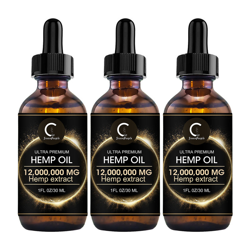 Premium organic hemp oil bottles for stress, joint, and hair health support.
