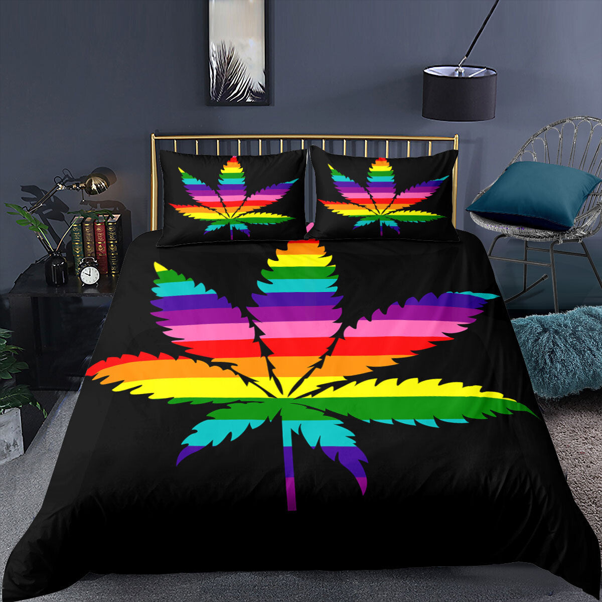 Colorful Pot Leaf Bedding Set Duvet Cover Comforter Full Queen King Bed Cover