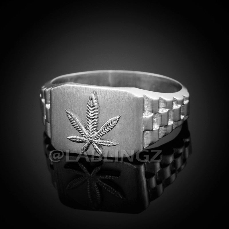 925 Sterling Silver Marijuana Weeds Leafs Mens Ring with Gift Box size 6 to 15.75