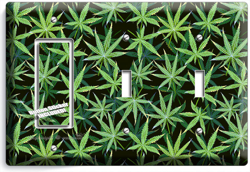 CANNABIS MARIJUANA LEAF PATTERN LIGHT SWITCH OUTLETS WALL PLATES MAN CAVE DECOR