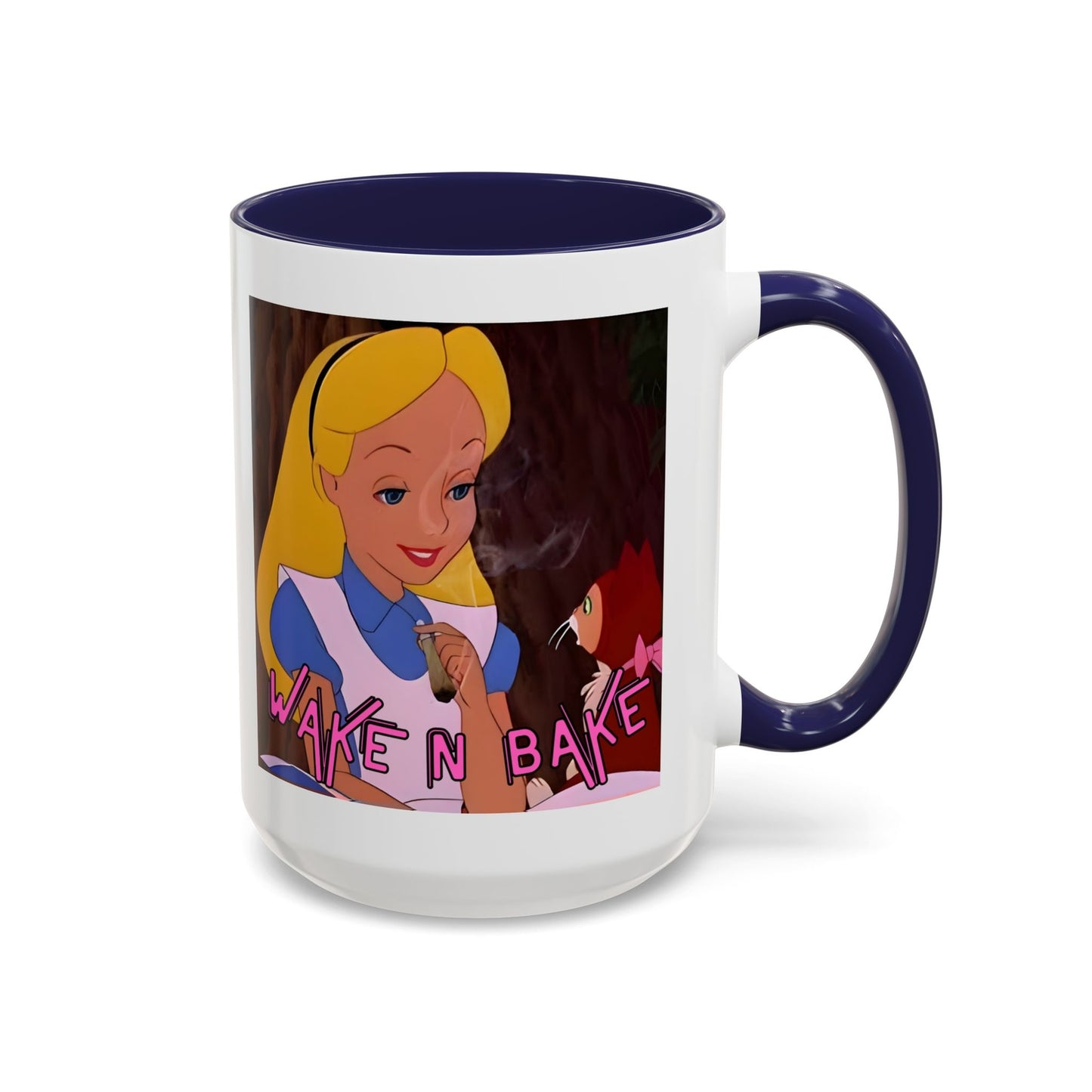 WAKE N BAKE Retro Coffee Mug (11, 15oz) Cartoon Alice Smoking Joint Vintage 420