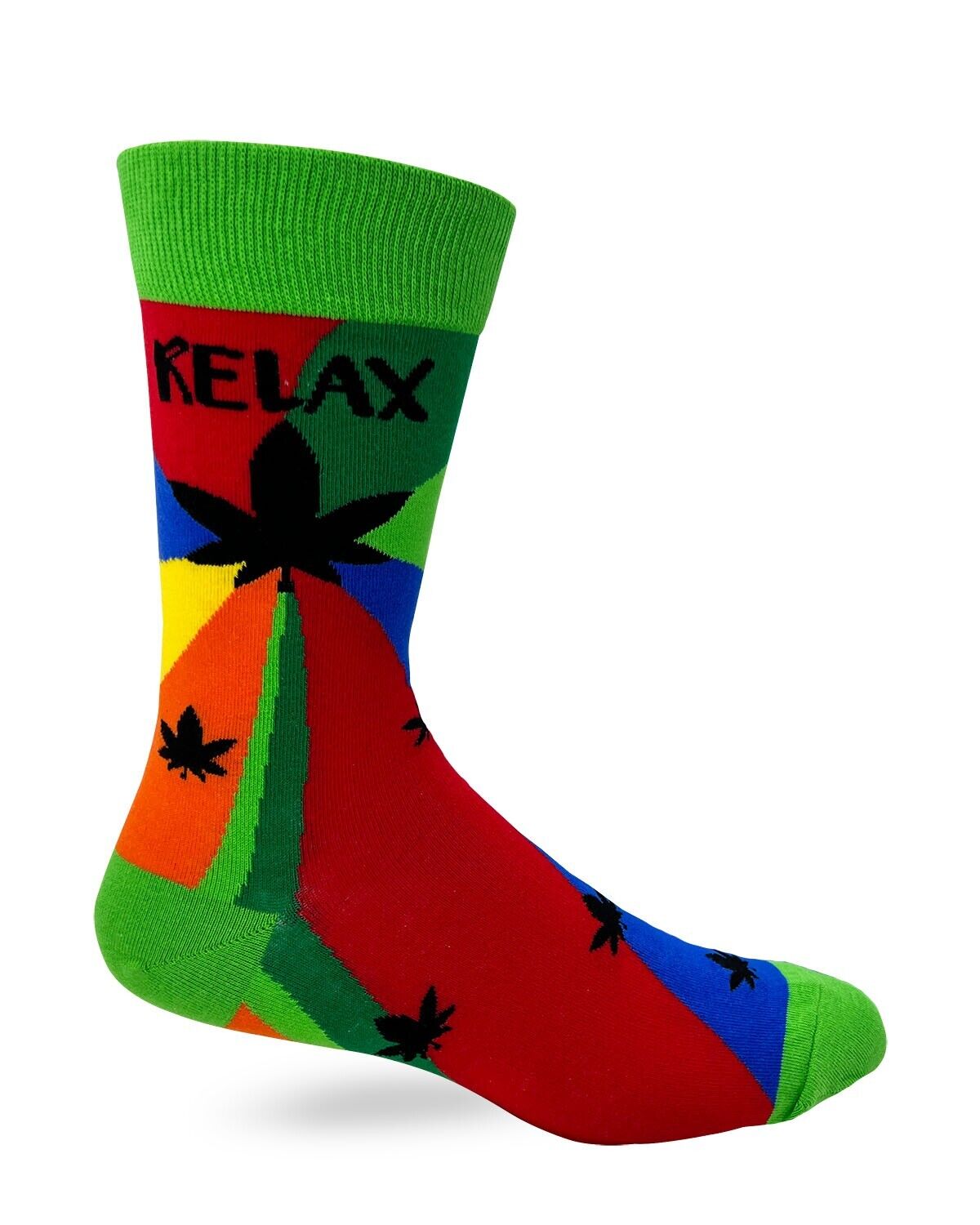 Fabdaz Relax Cannabis Leaves Pot Leaf Bright Colorful Men's Novelty Crew Socks